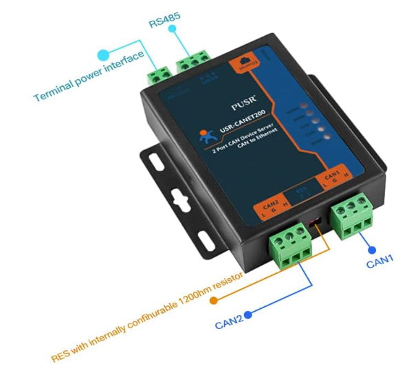 USR-CANET200 - 2x CAN vers Ethernet + RS485 - PUSR