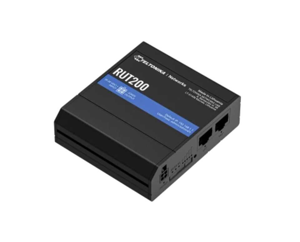 Teltonika RUT200, routeur industriel 4G LTE avec WiFi et gestion RMS, conçu pour la connectivité IoT/M2M. Idéal pour les systèmes embarqués, les infrastructures réseau sécurisées et les applications industrielles.