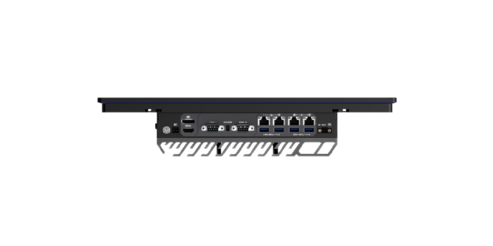 Connectique de la configuration JWIPC IVS-101C5 Core i3 avec quatre ports LAN, USB, ports série et vidéo