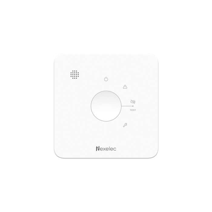 Vue de face du détecteur CO connecté Nexelec AIR+ X850LS avec bouton de test et voyants