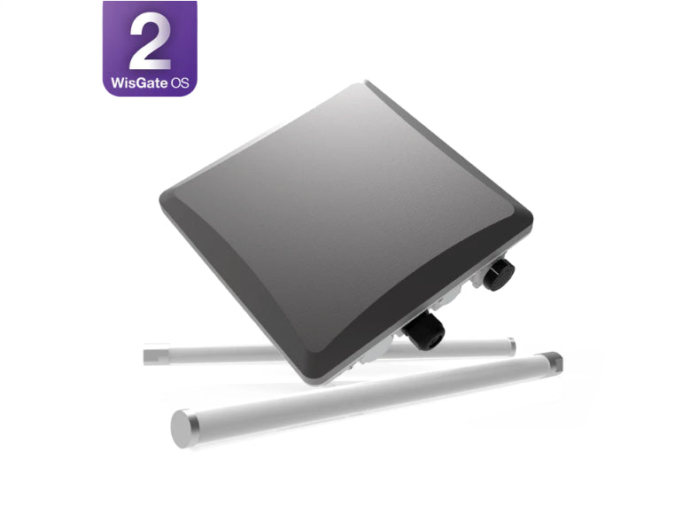 Boîtier RAK7289CV2 et deux antennes LoRa illustrées séparément ; antennes non incluses, une antenne est requise pour cette version 8 canaux