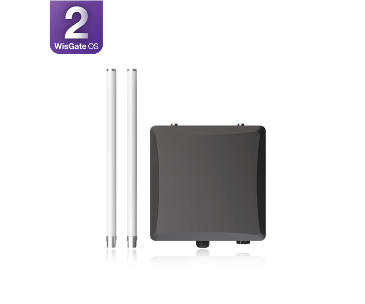 Vue de face du RAK7289CV2 avec deux antennes LoRa de famille ; antennes non incluses, une antenne compatible est nécessaire