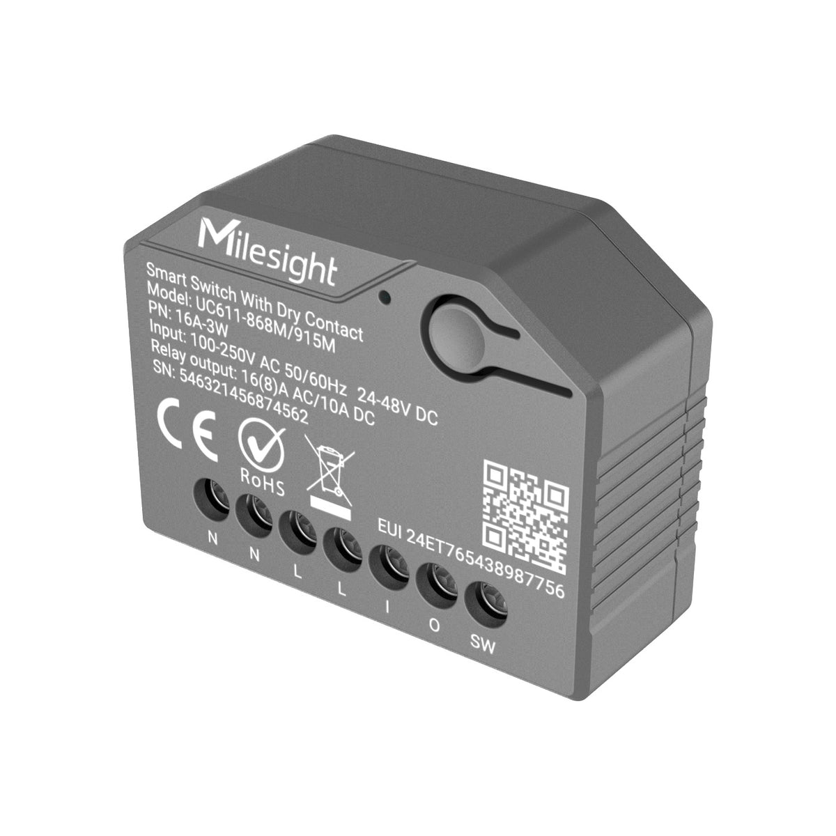 Milesight UC611 — boîtier gris et bornier, vue de trois quarts