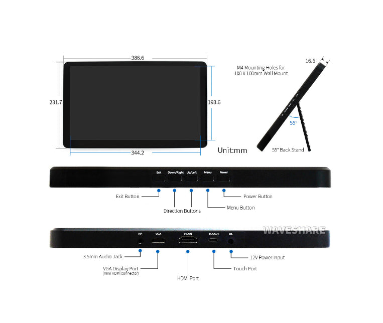 16645 - Écran tactile LCD capacitif de 15,6 pouces avec étui, FullHD, HDMI, IPS - Waveshare visuel 4