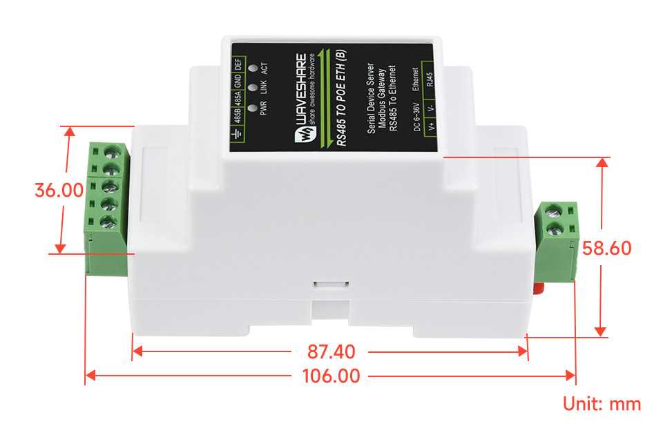 20978 - RS485 vers Ethernet rail DIN - Waveshare
