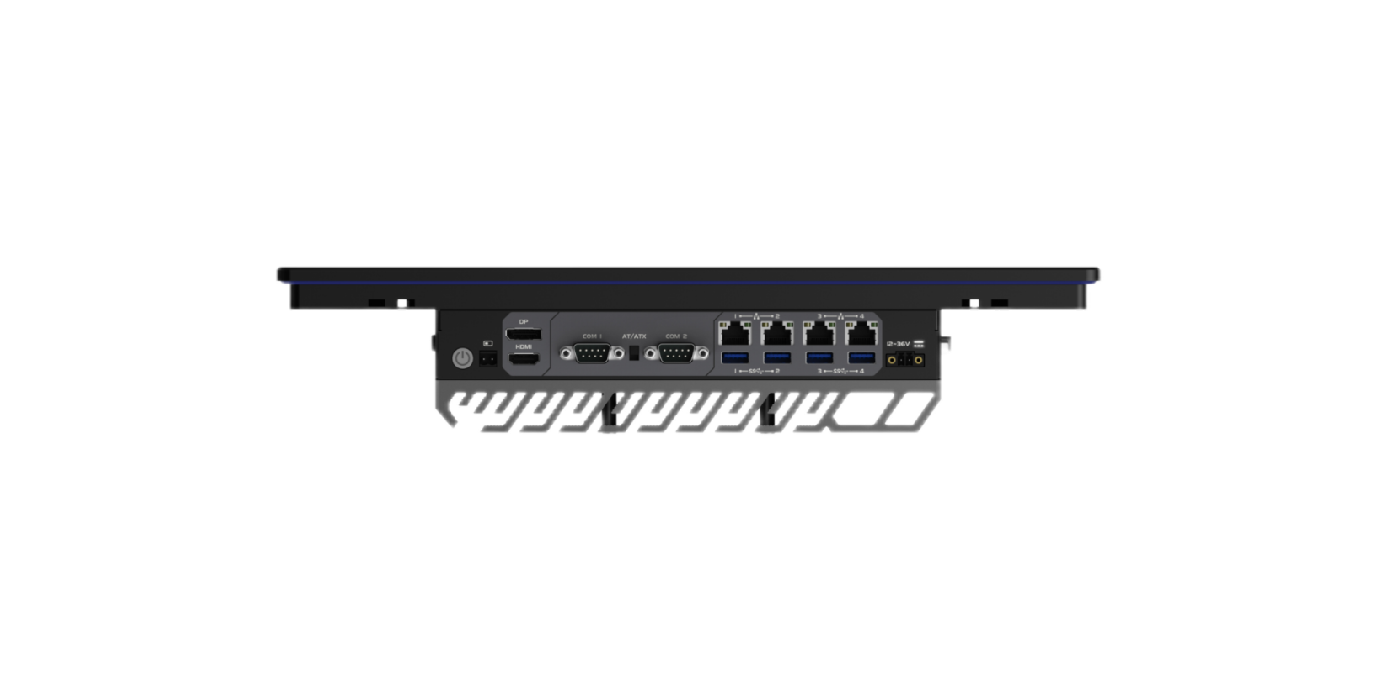 JWIPC OVS-215C5 i5-1235U – connectique avec quatre ports LAN, quatre USB, quatre COM, HDMI et DisplayPort