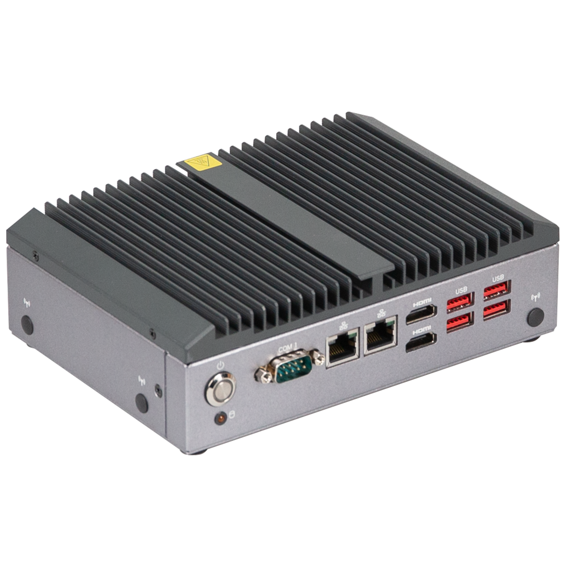 GIGAIPC QBiX-Pro-ARUA255H-A1 – vue avant droite du PC industriel fanless