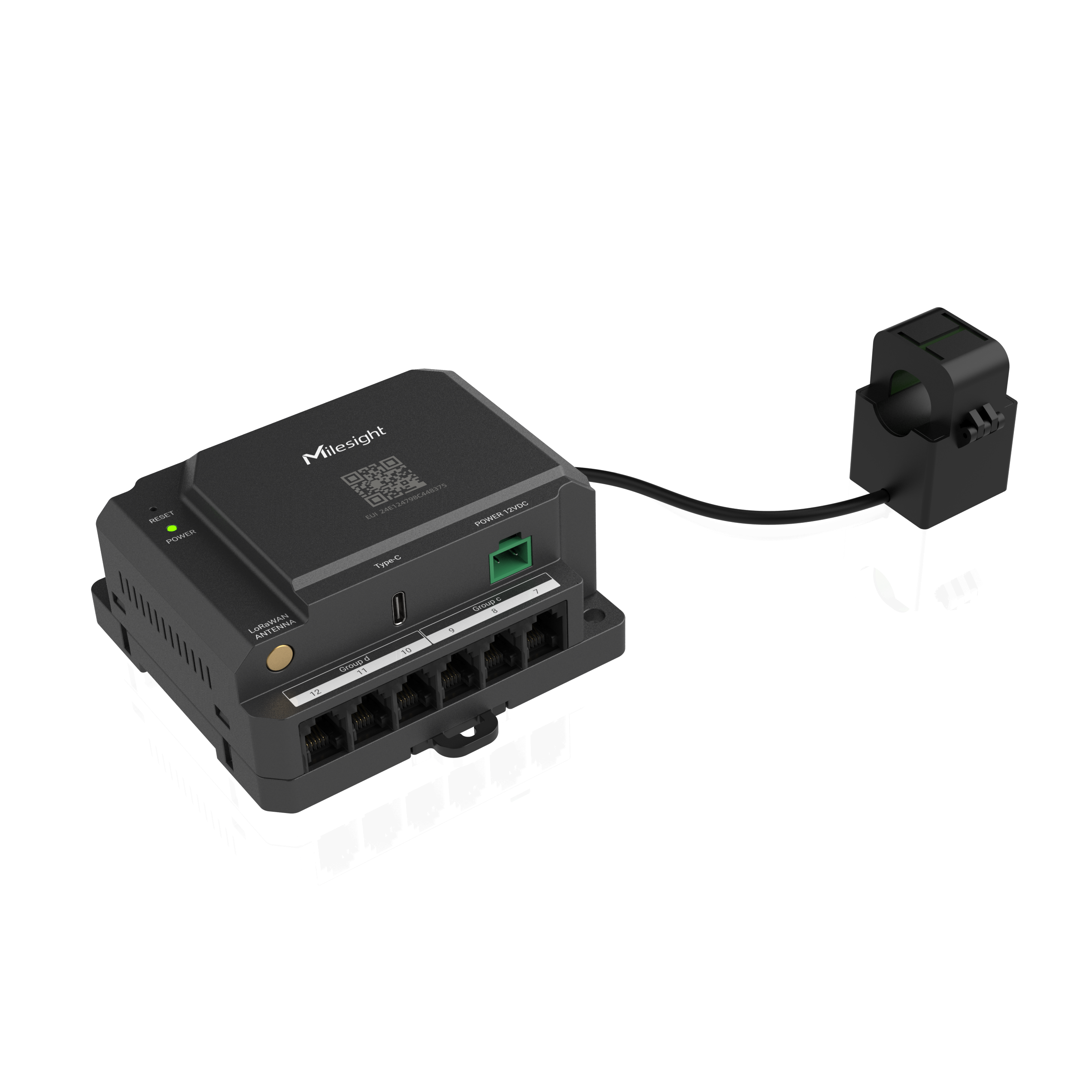 Transformateur de courant RJ11 Milesight compatible CTH01. Plages 100 A pour sous-comptage électrique et supervision énergétique.