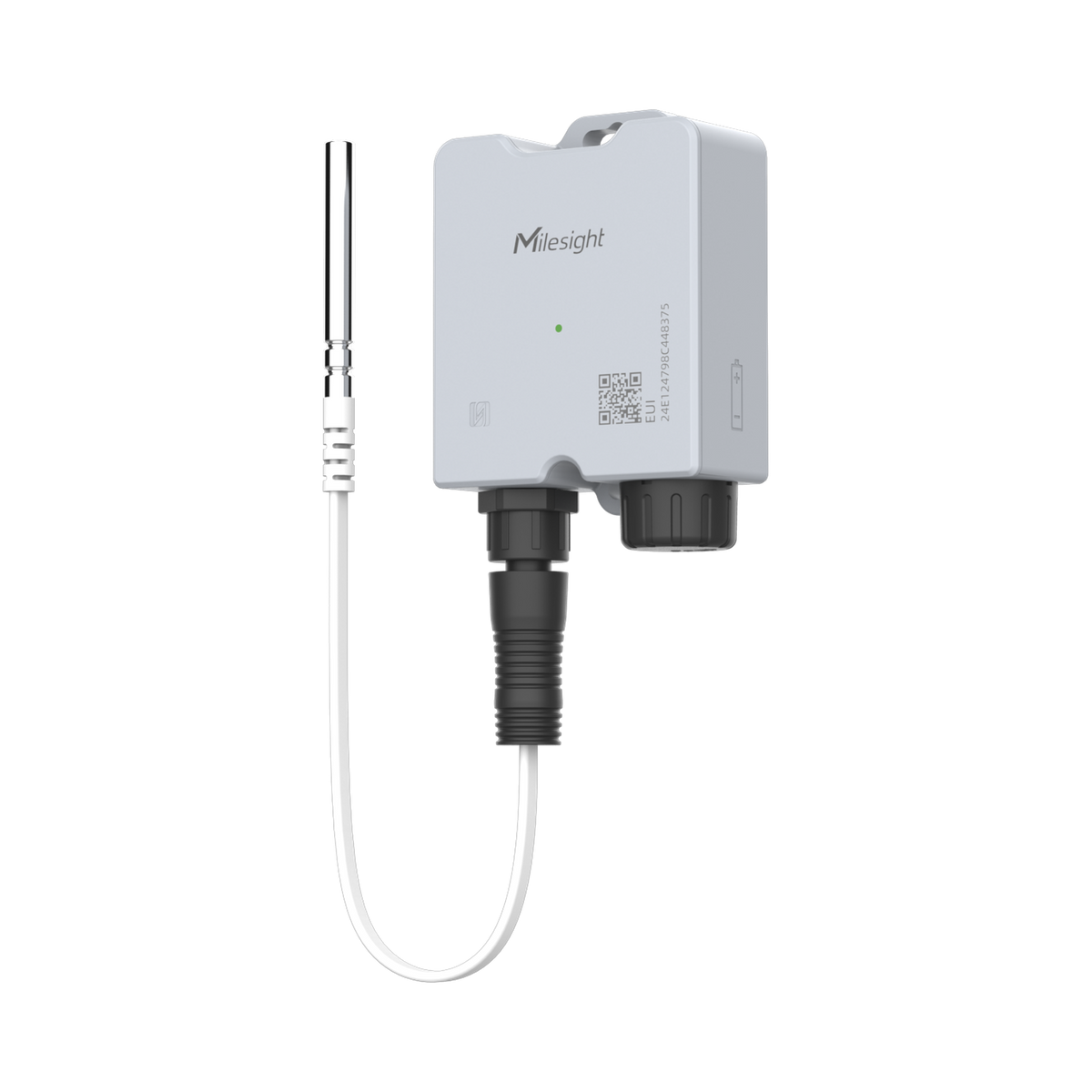Rendu HD latéral du Milesight TS201-TH avec connecteur M12 et sonde