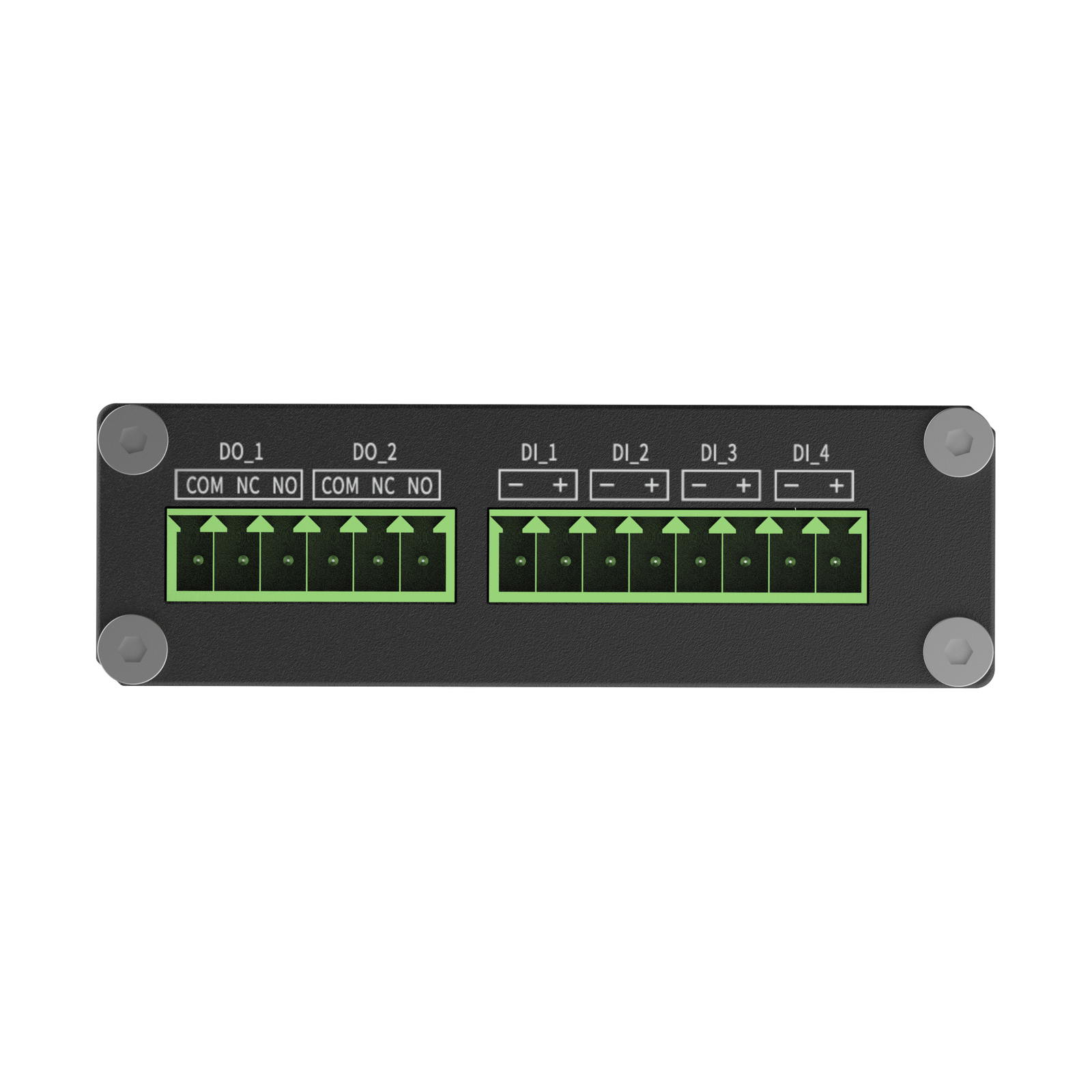 Rendu des quatre entrées numériques et des deux sorties relais du Milesight UC300-L05EU