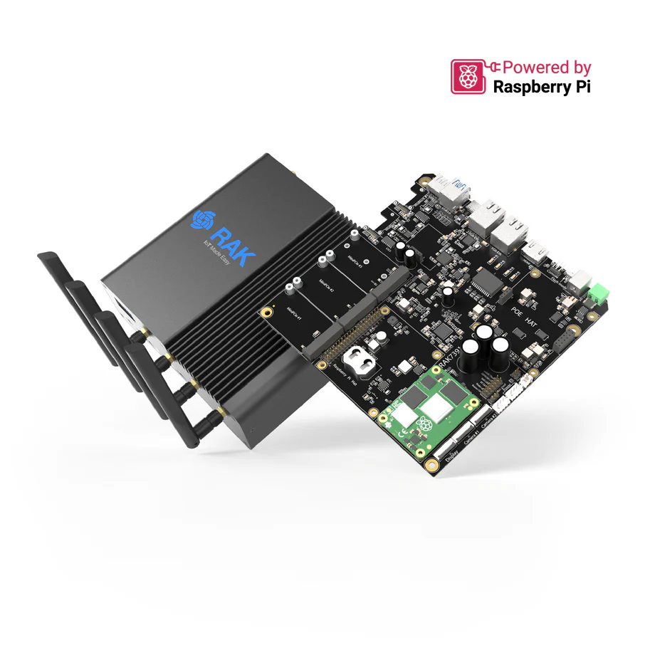 Carte porteuse RAK7391 avec modules de calcul et radio ; antenne LoRa externe non incluse
