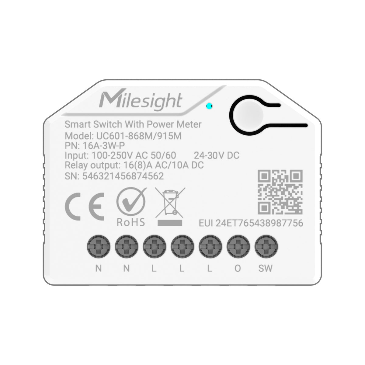 Milesight UC601 — bornier et étiquette constructeur multibande