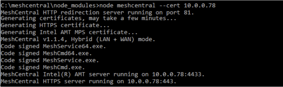 Meshcentral ligne de commande installation